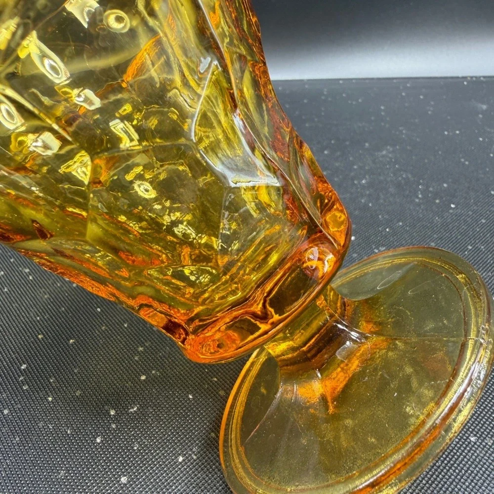 Anchor Hocking Georgian Amber Glass Goblets Thumbprint Whitehall Footed Set of 2